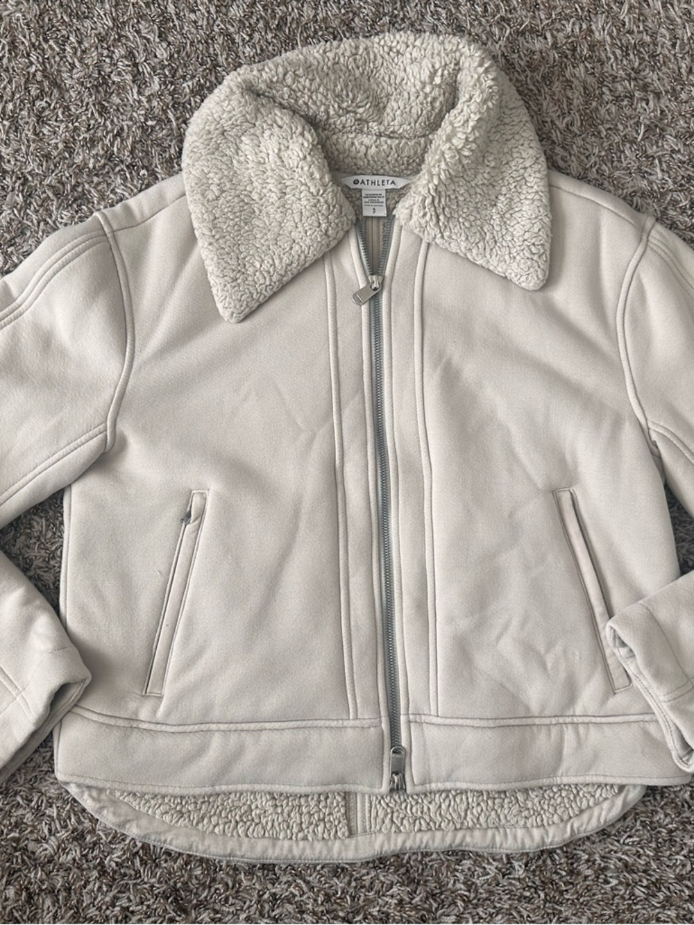 Athleta Cream Sherpa-Lined Zip Front Jacket